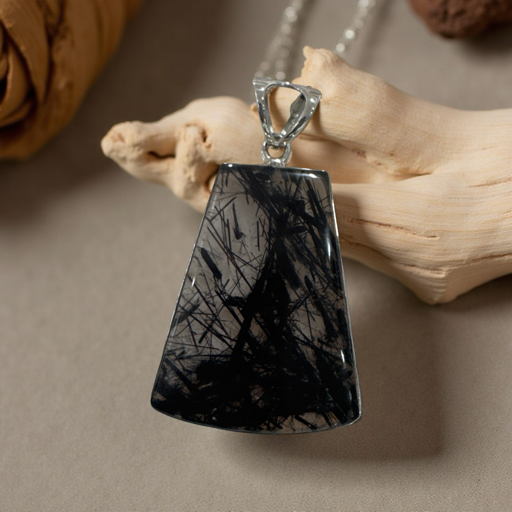 Black Tourmaline in Quartz Sterling Silver