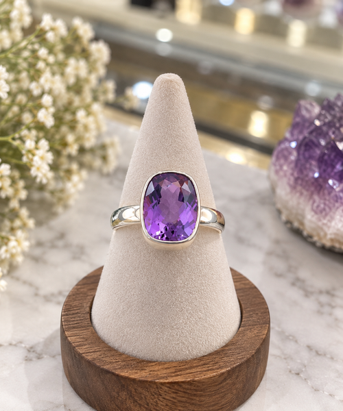 Amethyst Ring Sterling Silver Size 7