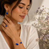 Sterling Silver Sleek Lapis Lazuli Bangle Adjustable Bracelet
