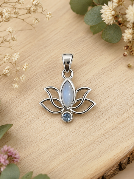 Sterling Silver Moonstone Pendant With Blue Topaz