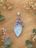Sterling Silver Moonstone Pendant With Amethyst,Peridot And Blue Topaz