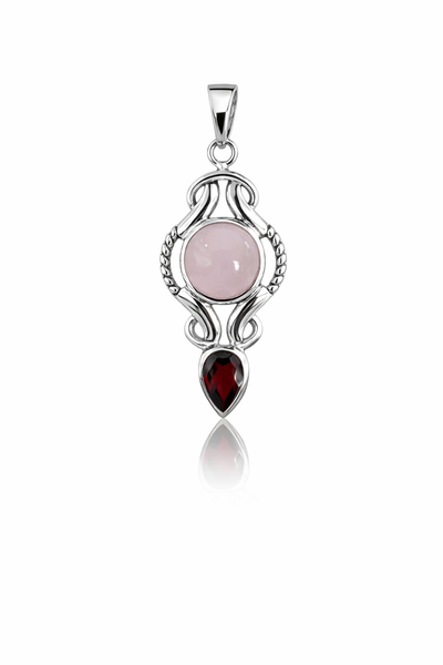 Rose Quartz And Garnet Pendant Sterling Silver