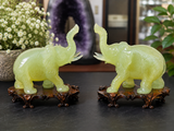 Jade Elephant Pair On Wooden Stand