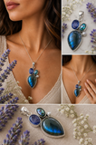 Sterling Silver Labradorite Pendant With Tanzanite,Mystic Quartz,and Pearl