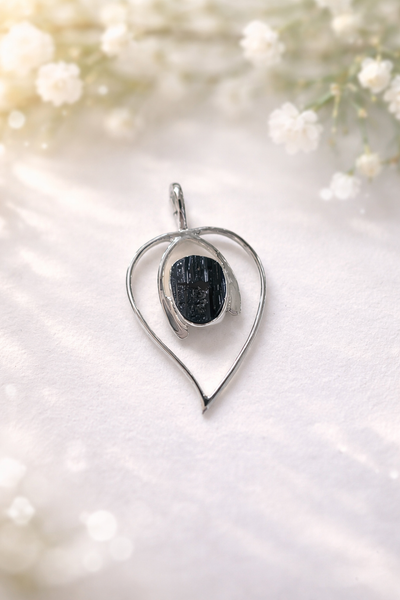Rough Black Tourmaline Pendant Sterling Silver