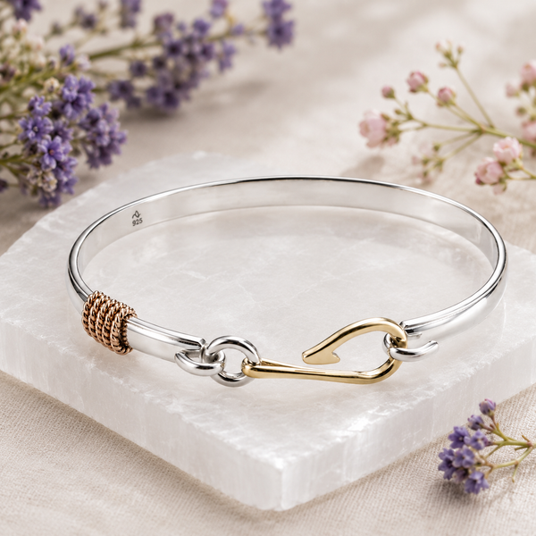 Sterling Silver Two Tone Fish Hook Bracelet