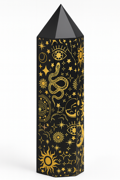 Black Obsidian Silver Zodiac Crystal Tower