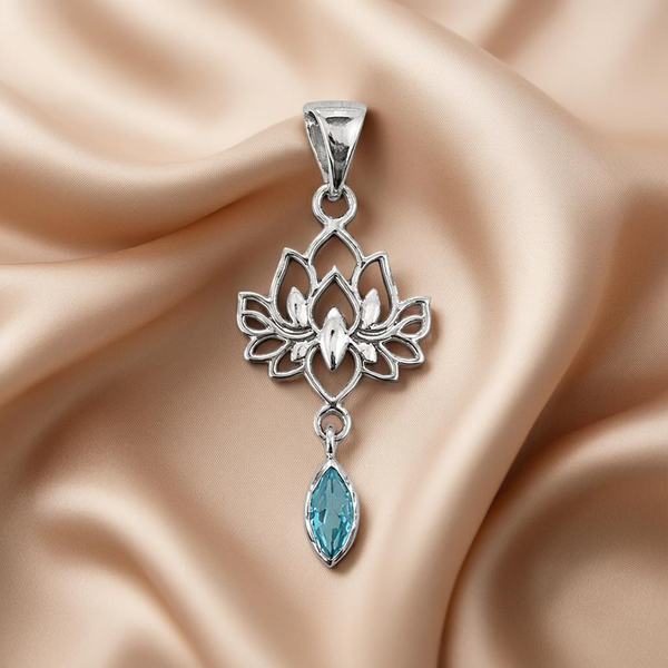 Blue Topaz Lotus Pendant Sterling Silver