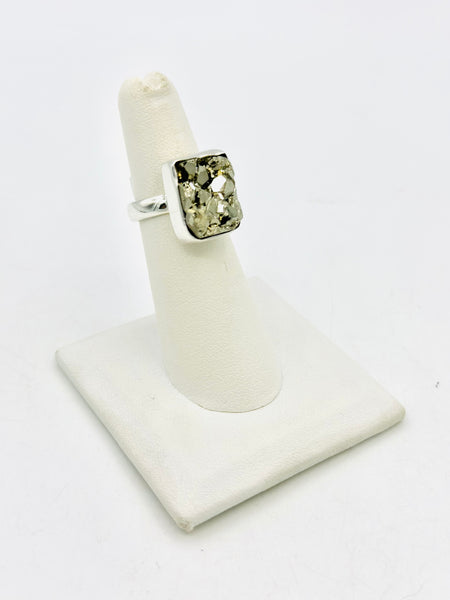 Sterling Silver Pyrite Ring Size 6
