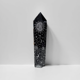 Black Obsidian Silver Zodiac Crystal Tower