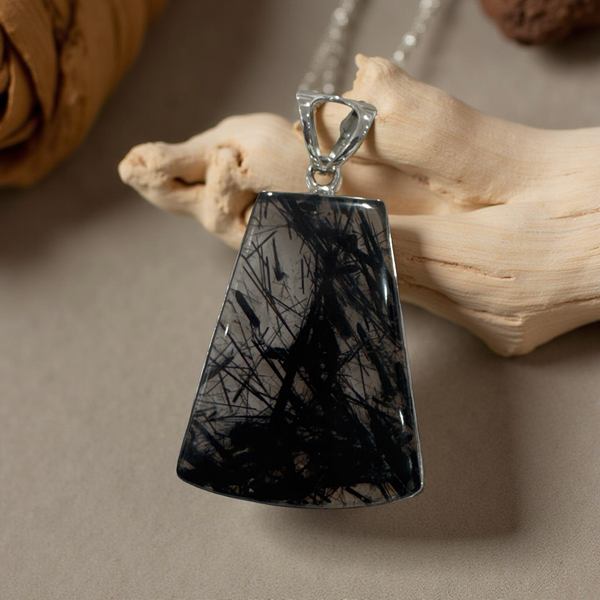 Black Tourmaline in Quartz Sterling Silver