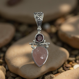 Rose Quartz Pendant With Garnet Sterling Silver