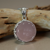 Rose Quartz Pendant Round Shape Sterling Silver