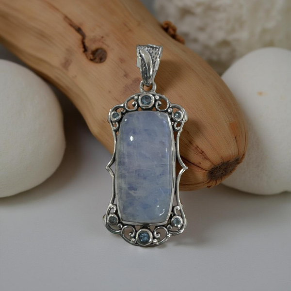 Moonstone Pendant Sterling Silver With Blue Topaz
