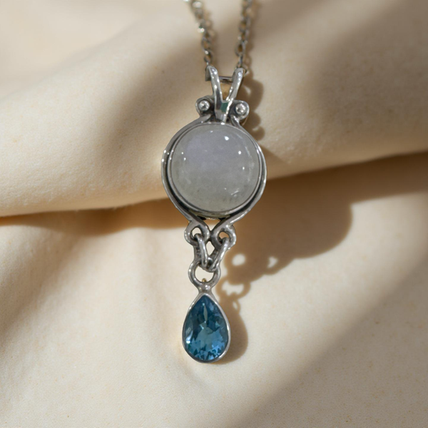 Moonstone Pendant With Blue Topaz Sterling Silver