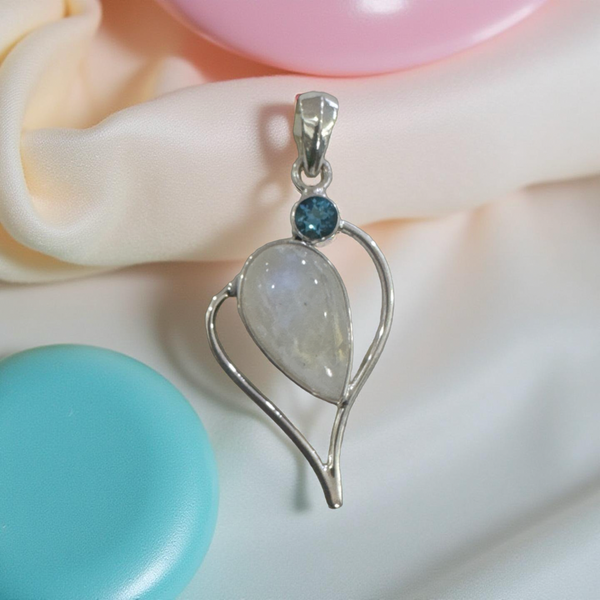 Moonstone Pendant With Blue Topaz Sterling Silver