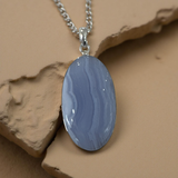 Blue Lace Agate Pendant Sterling Silver
