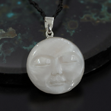 Moon Face Carving Mother Of Pearl Pendant Sterling Silver