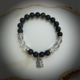Gold sheen Obsidian Beaded Bracelet With Clear Quartz And Frog Charm