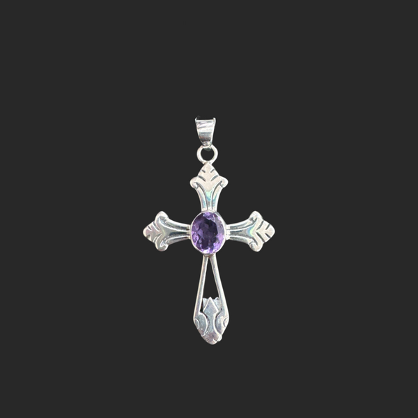 Sterling Silver Cross Amethyst Pendant