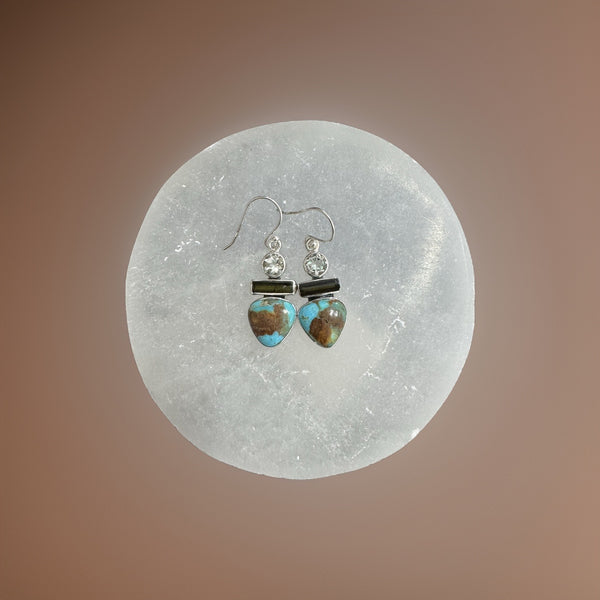 Green Amethyst,Turquoise,Green Tourmaline Earring Sterling Silver
