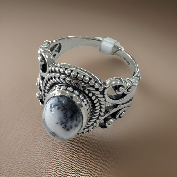 Dendritic Opal Sterling Silver Ring Size 10