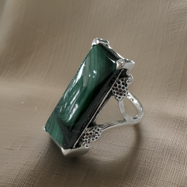 Malachite Sterling Silver Ring Size 10