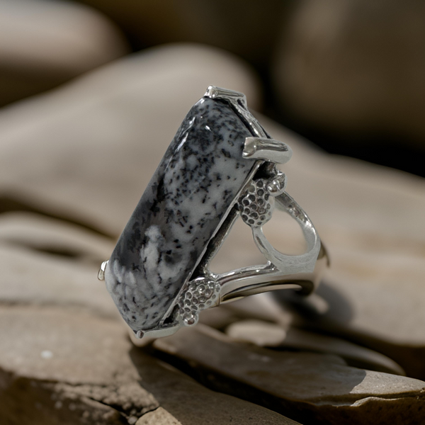 Dendritic Opal Sterling Silver Ring Size 7