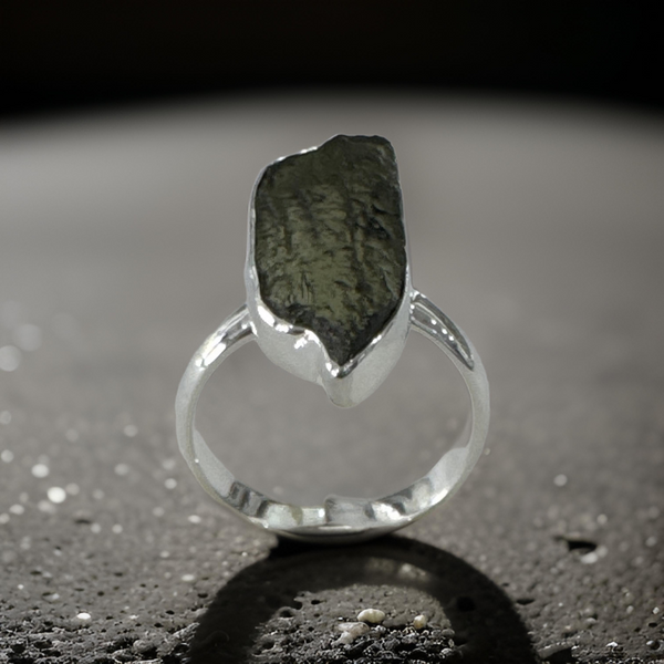 Moldavite Ring Size 8 Sterling Silver