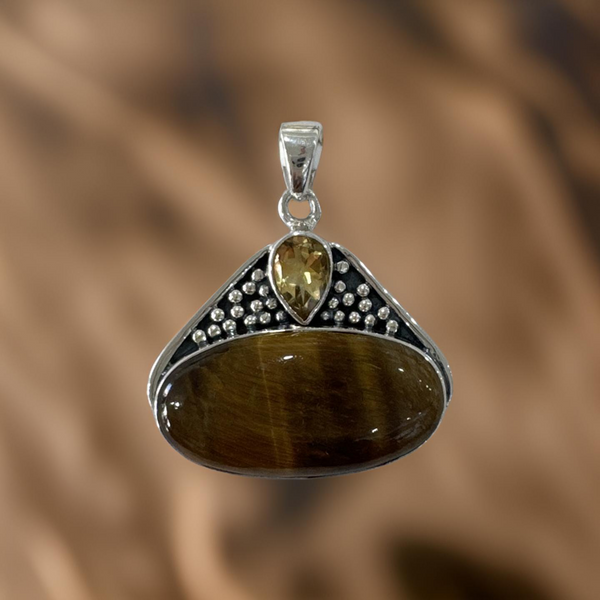 Tiger’s Eye Pendant With Citrine Sterling Silver