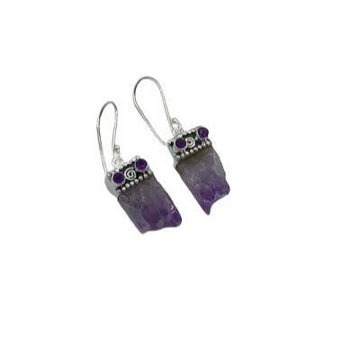 Sterling Silver Rough Amethyst Earring