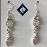 Sterling Silver Rose Quartz Earring with Moonstone And Pearl