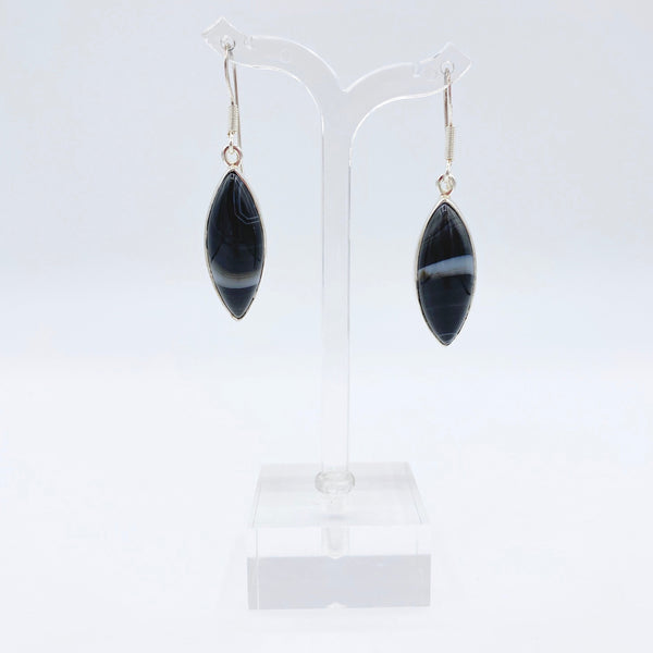 Sterling Silver Black Bandit Agate Earrings