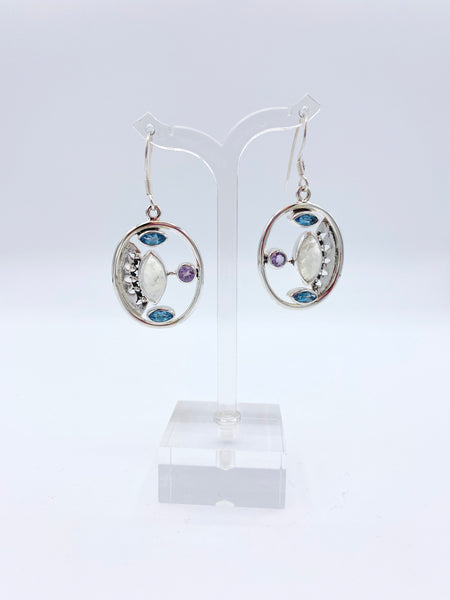Sterling Silver Moonstone,Amethyst,BT earring