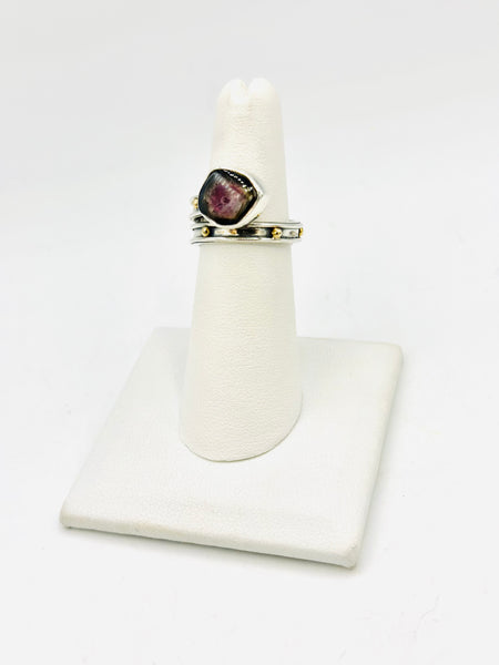 Watermelon tourmaline Size- 6 Rings Sterling Silver