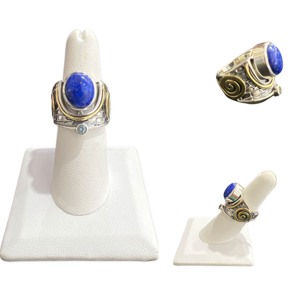 Sterling Silver Lapis Ring With Blue Topaz Size 7