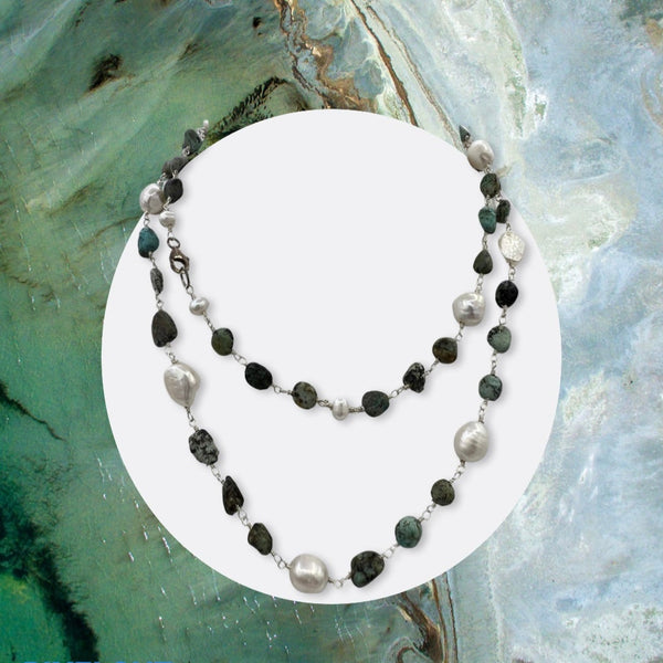 African Turquoise & Culture Pearl Necklace