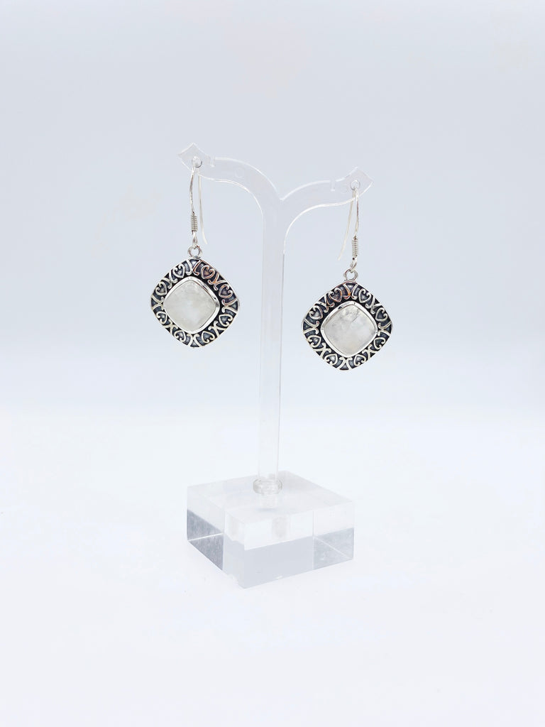 Sterling Silver Designer Moonstone Earrings