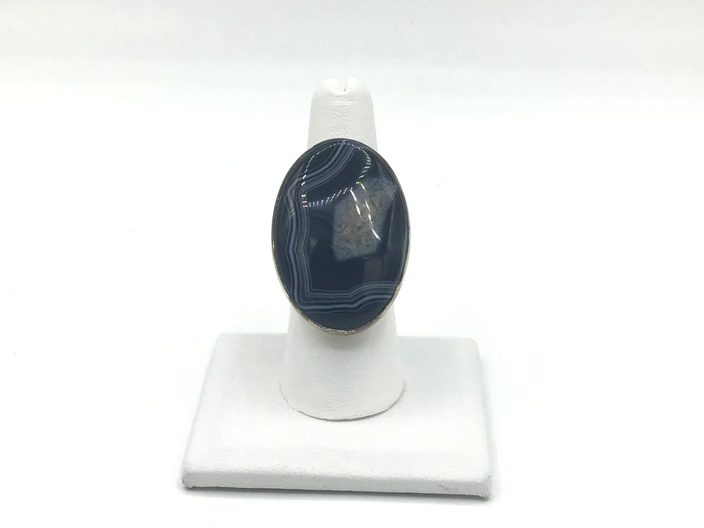 Banded Black Onyx Sterling Silver Ring Size 8