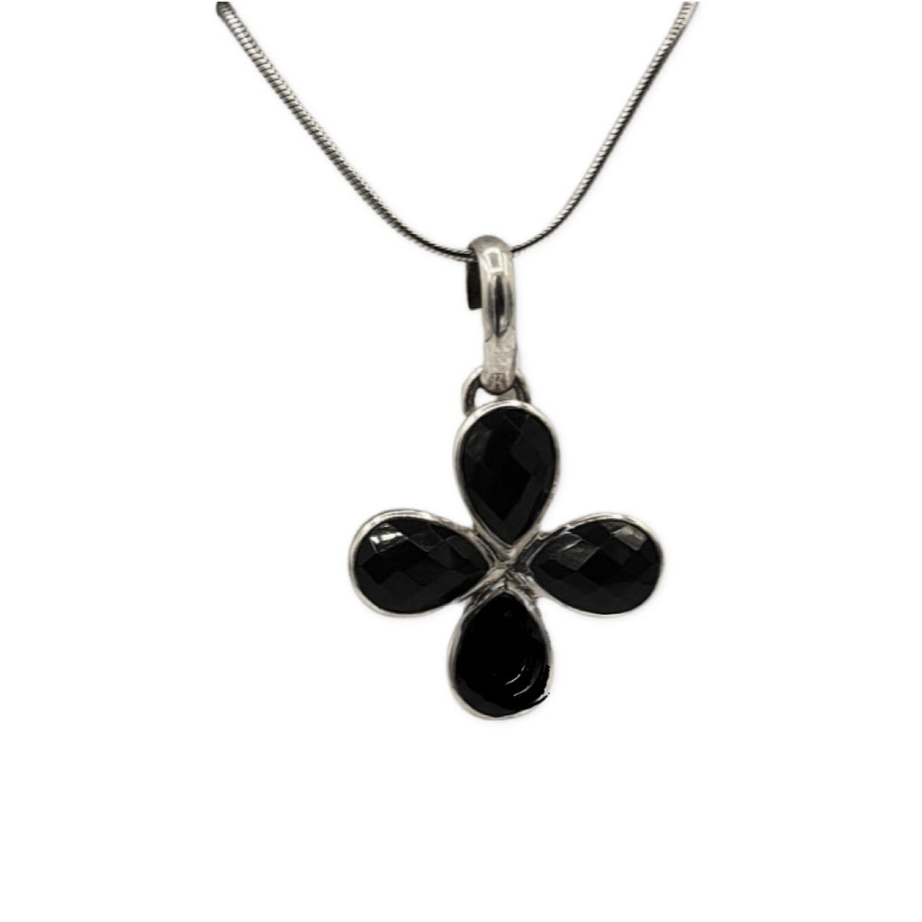 Sterling Silver Black onyx Flower Pendant