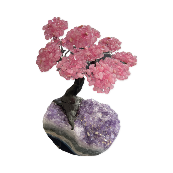 Rose Quartz Tree With Amethyst Cluster