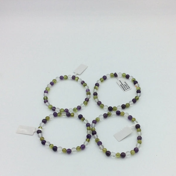 Amethyst, Peridot & Clear Quartz Beaded Bracelets