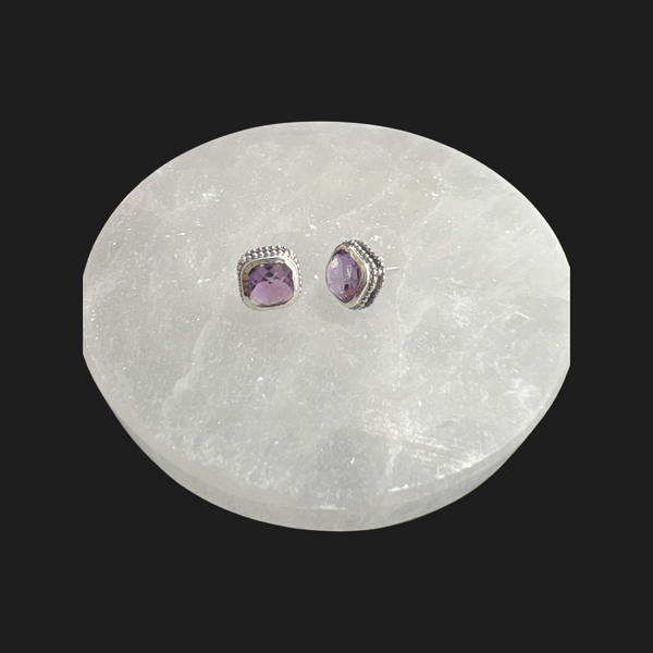 Sterling Silver Amethyst Stud ( Earrings)