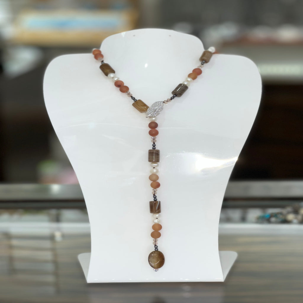 Agate And Cultured Pearl Lariat Necklace (19F84)
