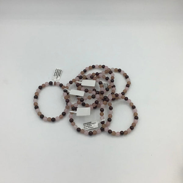 Rose Quartz, Strawberry Quartz & Garnet Beaded Bracelets