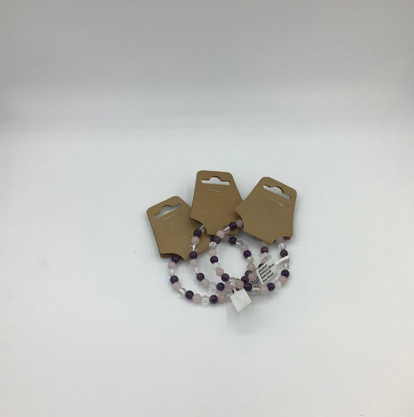 Amethyst, Rose Quartz & Clear Quartz Beaded Bracelets