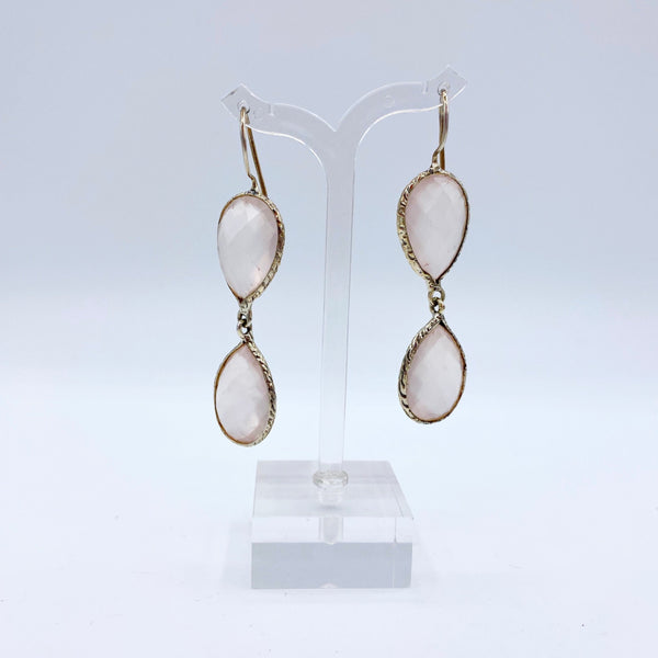 Sterling Silver Double Teardrop Rose Quartz Earrings